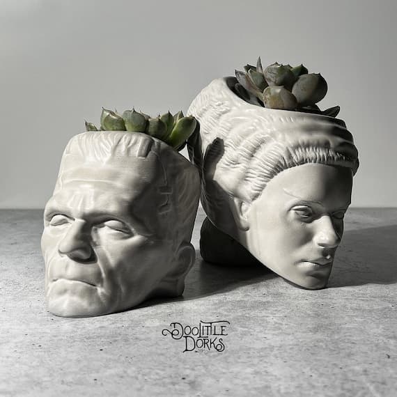 Frank And Bride Concrete Planters Set - Desk Planter | Halloween Succulent