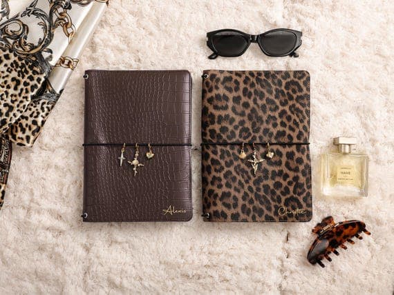 Retro Leopard Print Journal Cover Personalized Leather A5 Notebook,Handmade Refillable Traveler’s Notebook,Cozy Writing Gift for Book Lovers