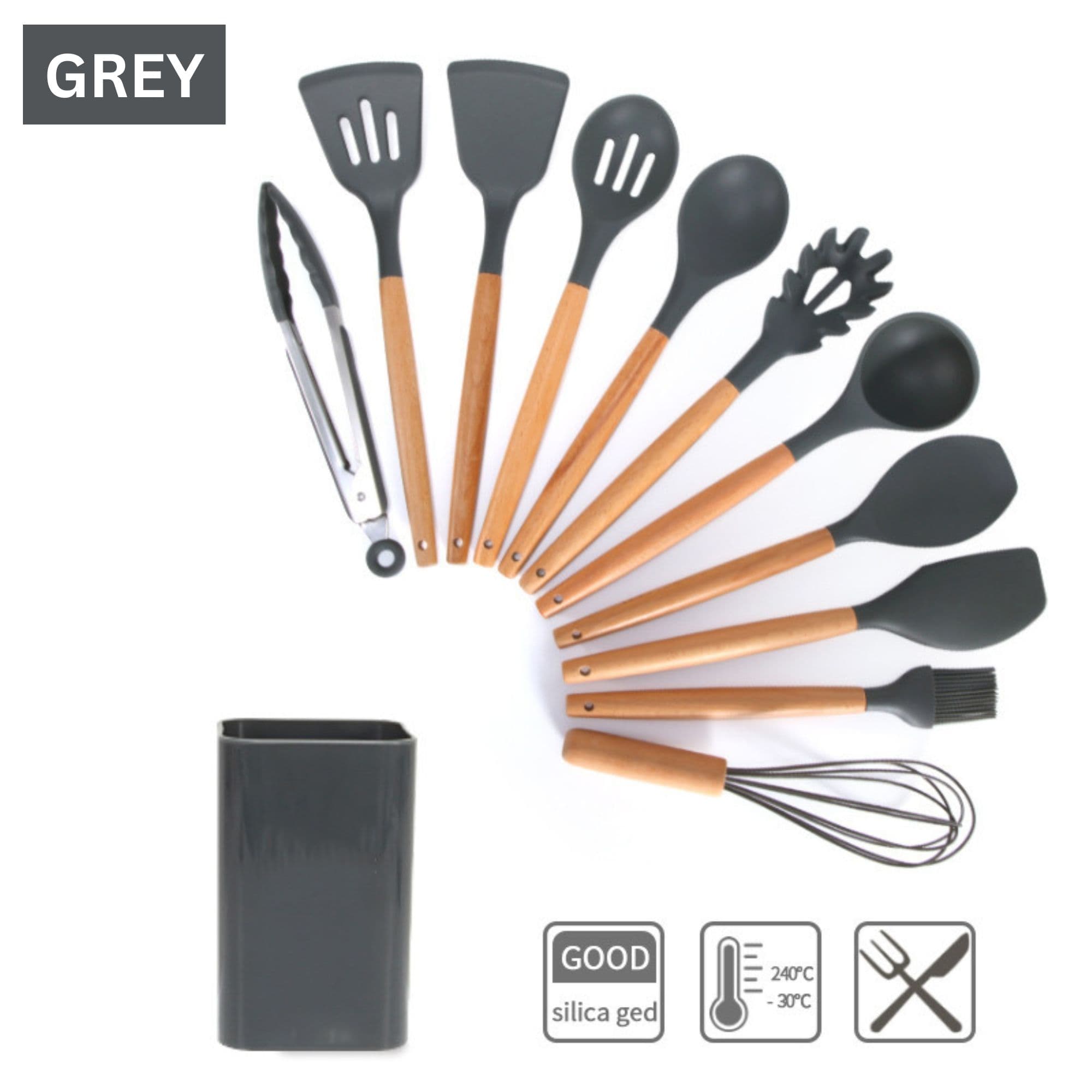 12-Piece Silicone Kitchen Utensil Set with Wooden Handles - 5 Colors